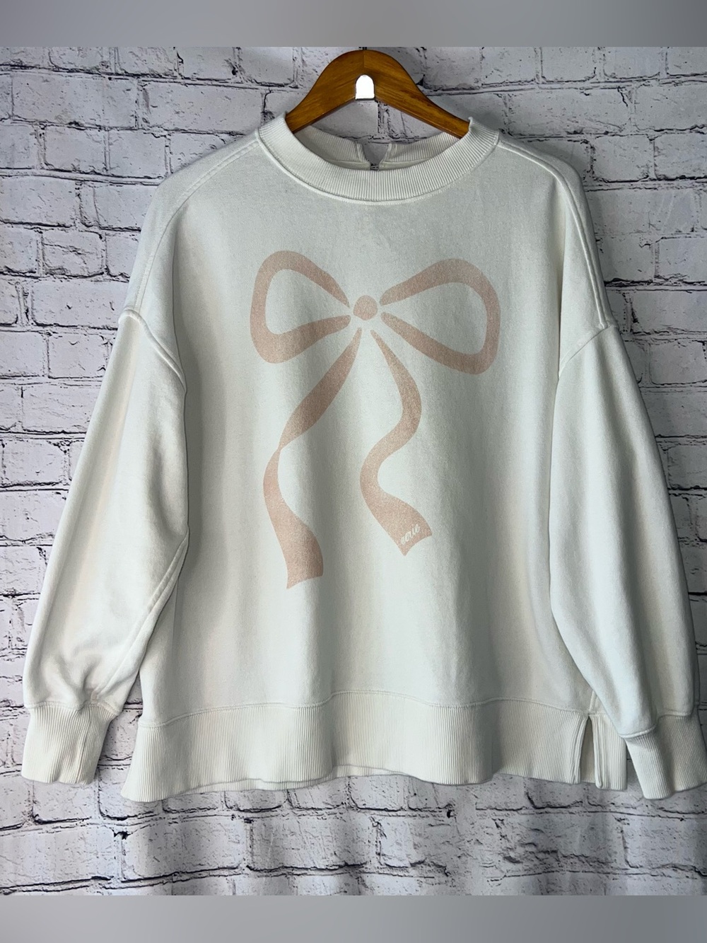 Aerie Crewneck Oversized Sweatshirt with Bow Coquette Size Small